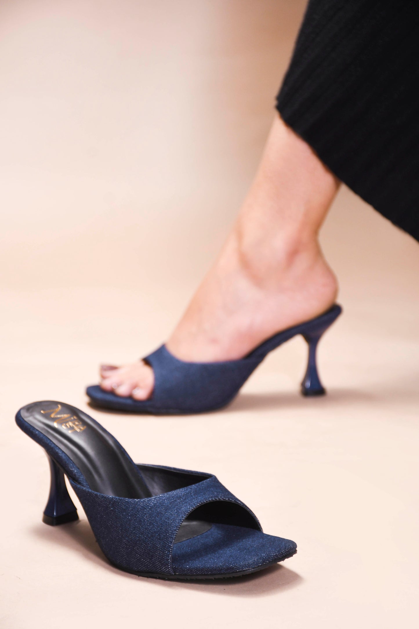 MiraMist Trendy Denim Slip-On Kitten Heels