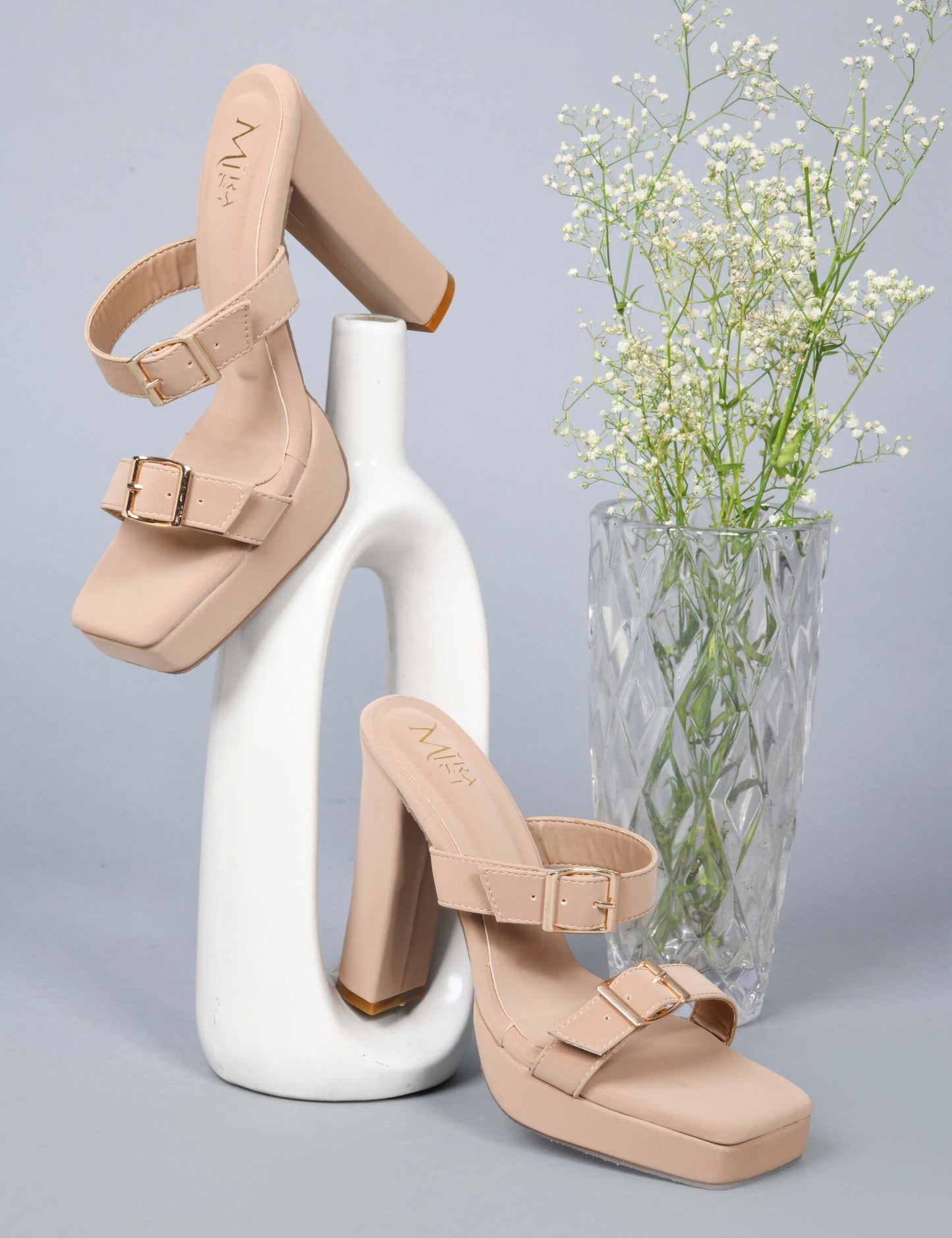 MiraMist 4 Inch Block Heels for Women | Stylish Buckle Strap Square Toe Sandals | Comfortable Party Wear & Casual Footwear