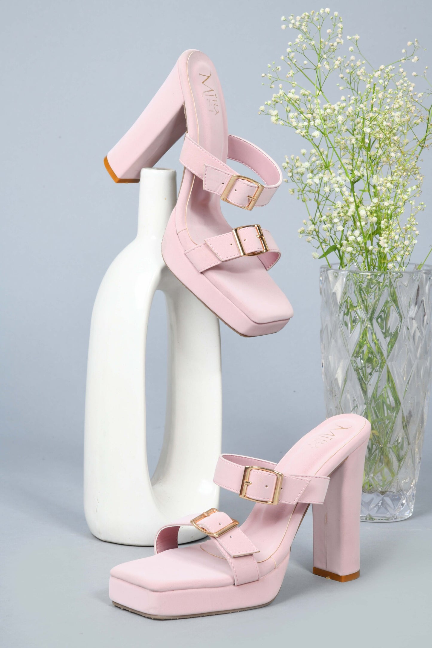 MiraMist 4 Inch Block Heels for Women | Stylish Buckle Strap Square Toe Sandals | Comfortable Party Wear & Casual Footwear