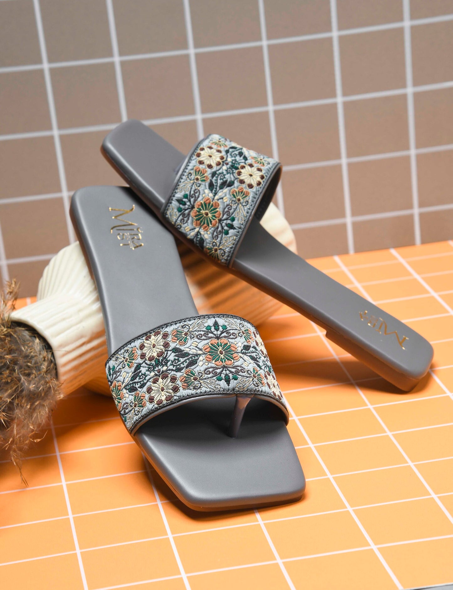 MiraMist Embroidered Ethnic Slide Sandals for Women & Girl - Perfect Flat Slip-On for Festive, Casual & Everyday Wear