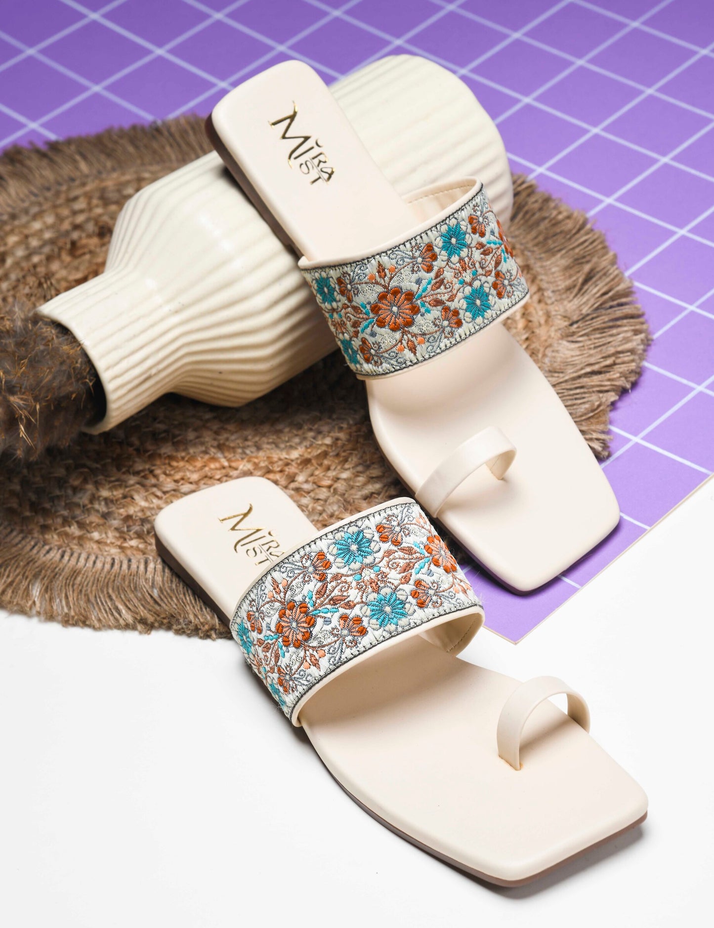 MiraMist Embroidered Ethnic Toe-Loop Flats for Women & Girl - Traditional Yet Trendy Slip-Ons Slides for Festive, Casual & Everyday Wear