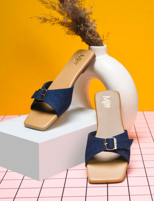 MiraMist Denim Casual Flats for Women & Girls – Fashionable Summer Slides with Comfort Fit