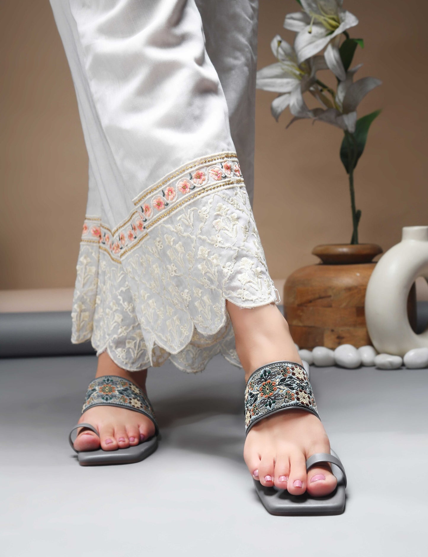 MiraMist Embroidered Ethnic Toe-Loop Flats for Women & Girl - Traditional Yet Trendy Slip-Ons Slides for Festive, Casual & Everyday Wear