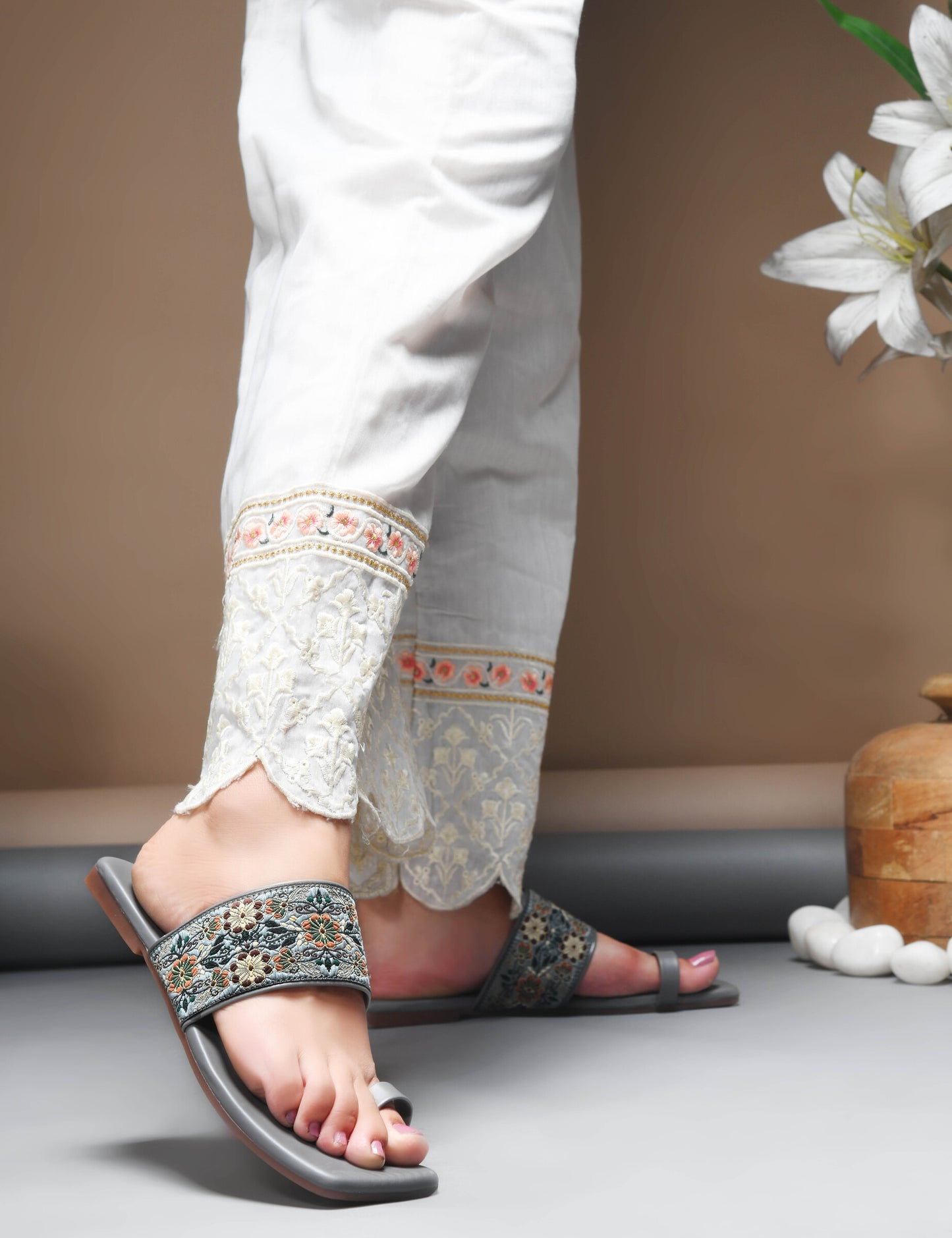 MiraMist Embroidered Ethnic Toe-Loop Flats for Women & Girl - Traditional Yet Trendy Slip-Ons Slides for Festive, Casual & Everyday Wear