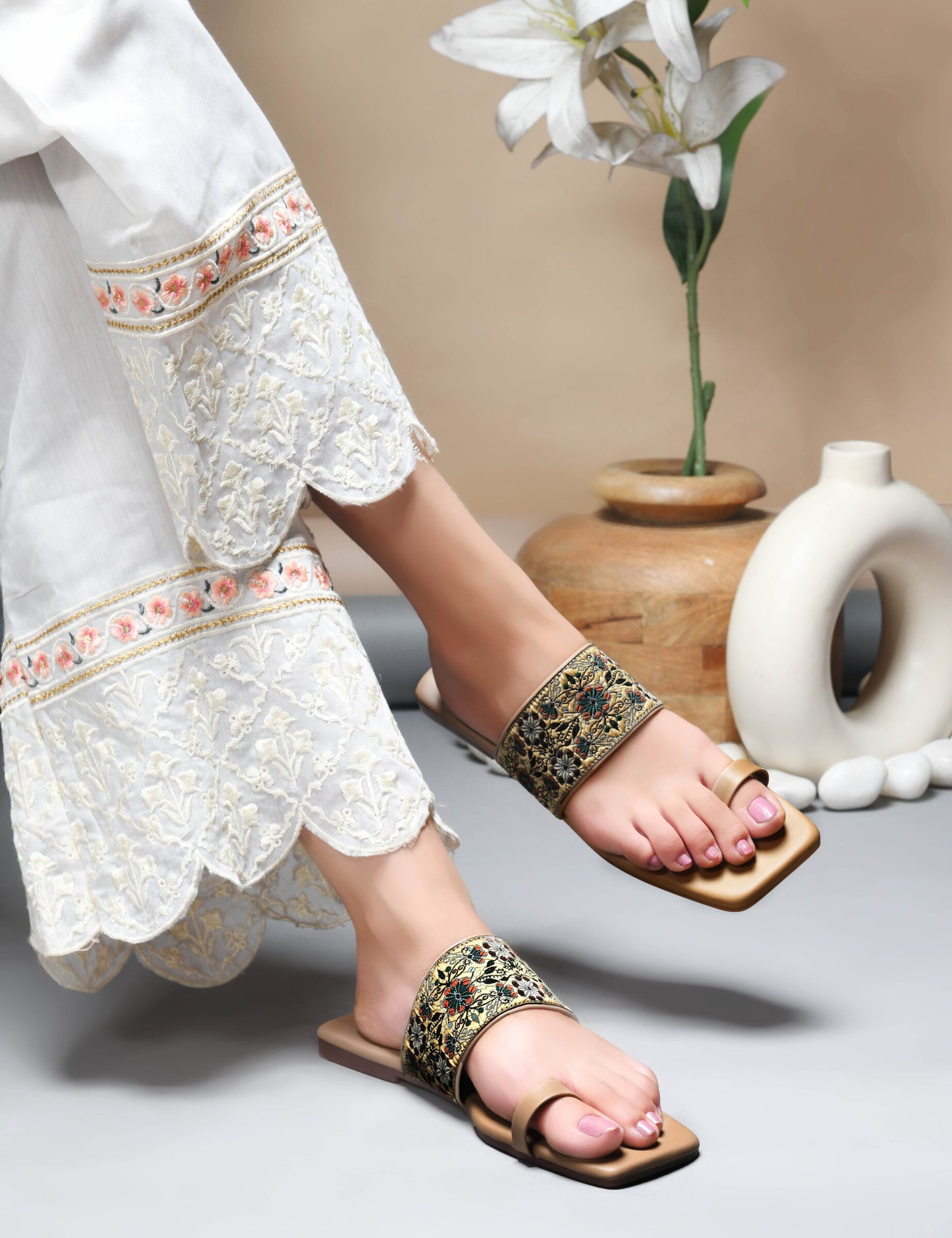 MiraMist Embroidered Ethnic Toe-Loop Flats for Women & Girl - Traditional Yet Trendy Slip-Ons Slides for Festive, Casual & Everyday Wear