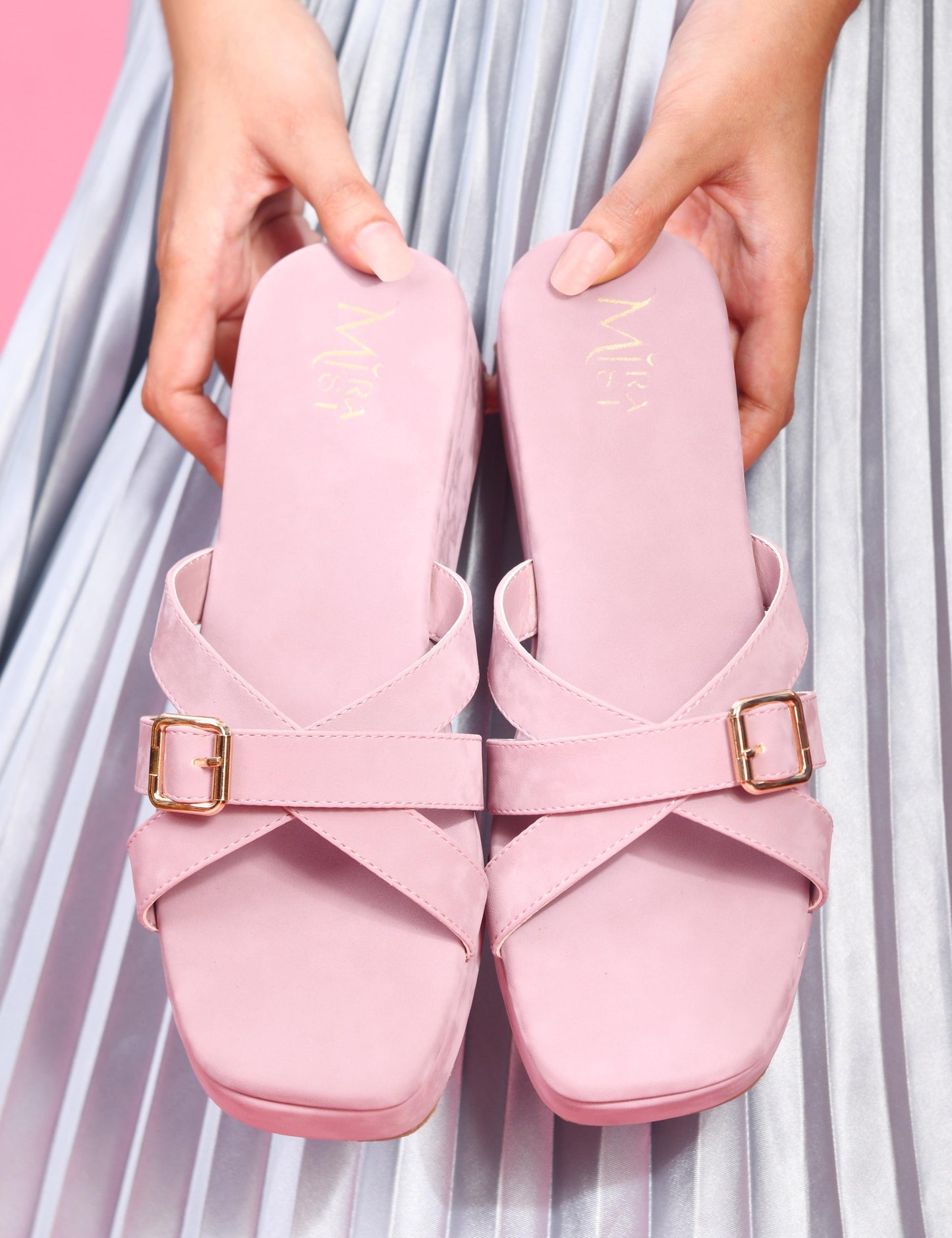 MiraMist Women’s Stylish Cross Strap Wedge Heels with Buckle | Comfortable Slip-On Sandals for Casual, Office & Party Wear