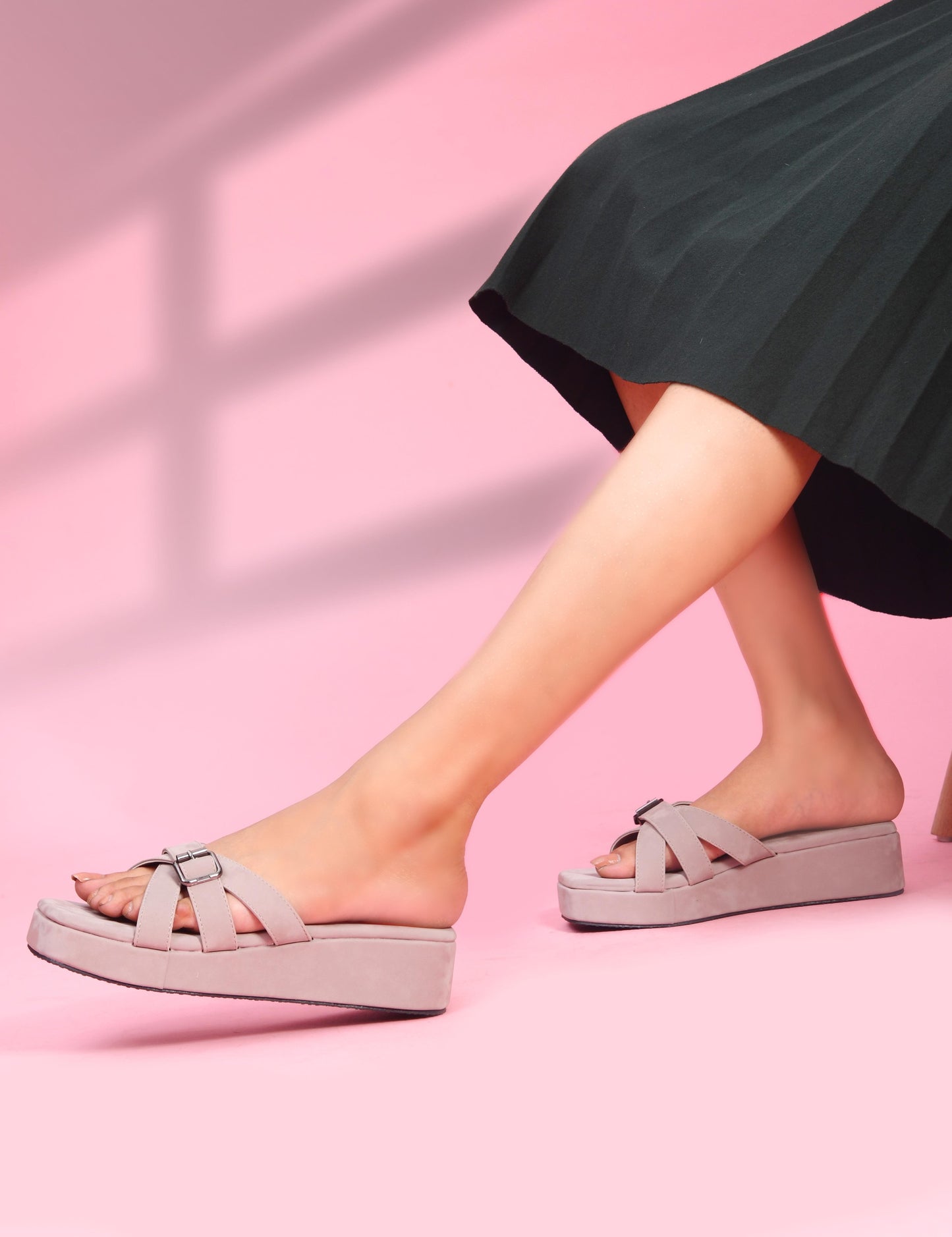 MiraMist Women’s Stylish Cross Strap Wedge Heels with Buckle | Comfortable Slip-On Sandals for Casual, Office & Party Wear