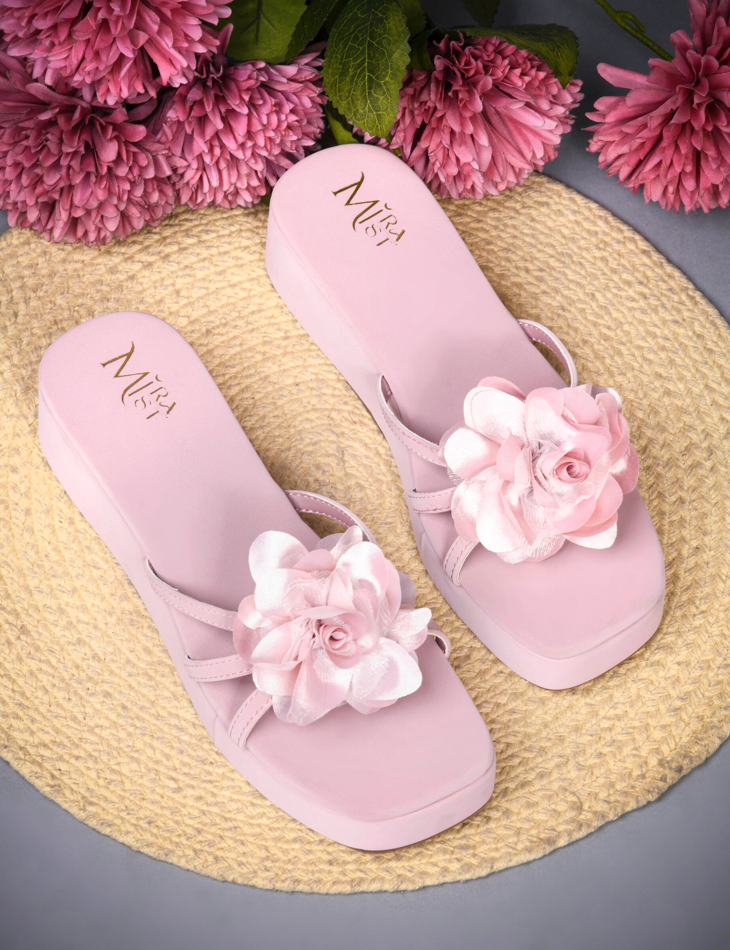 MiraMist Women’s Trendy Black Wedges | Lightweight Floral Heel Sandals for Casual & Party Wear