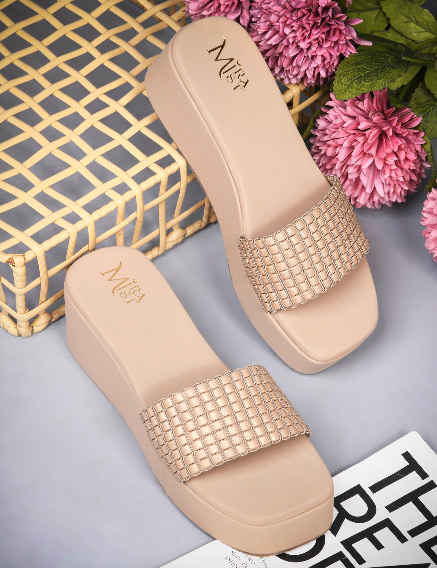 MiraMist Women’s Woven Strap Wedge Sandals – Stylish Square Toe Slip-On for Casual, Office & Party Wear