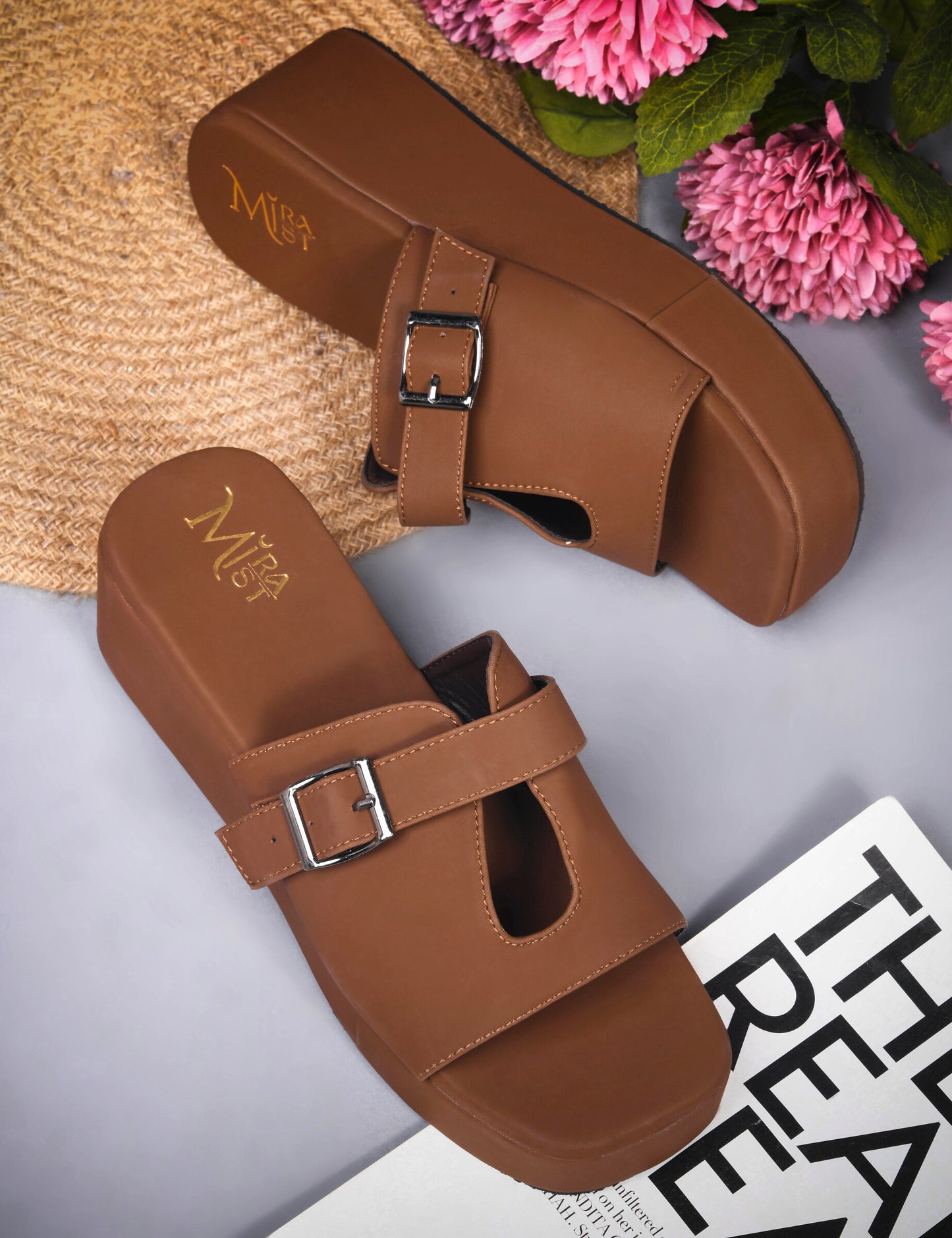 MiraMist Women’s Stylish Wedge Heels | Slip-On Sandals with Buckle Design | Comfortable & Durable Party, Office & Casual Wear