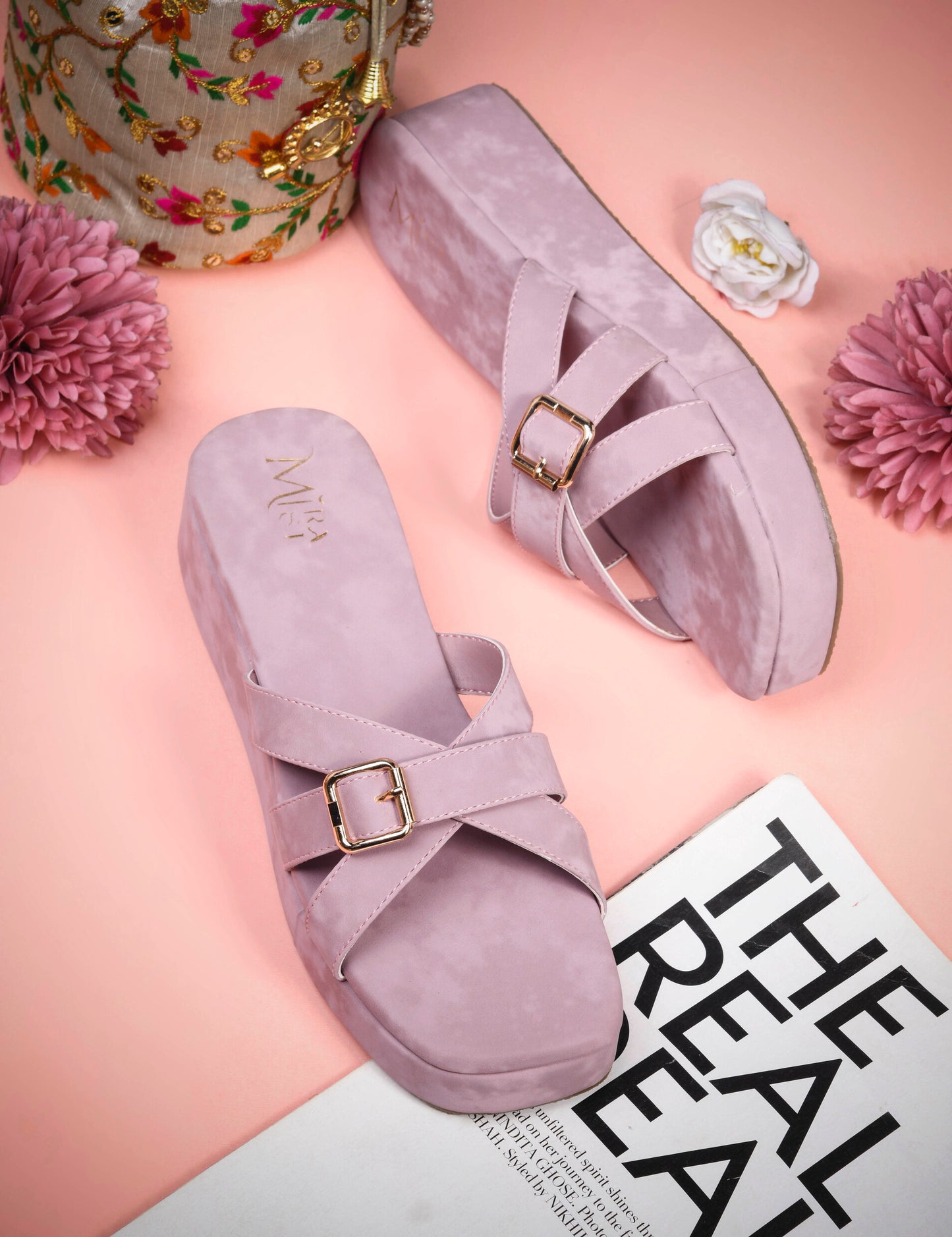 MiraMist Women’s Stylish Cross Strap Wedge Heels with Buckle | Comfortable Slip-On Sandals for Casual, Office & Party Wear