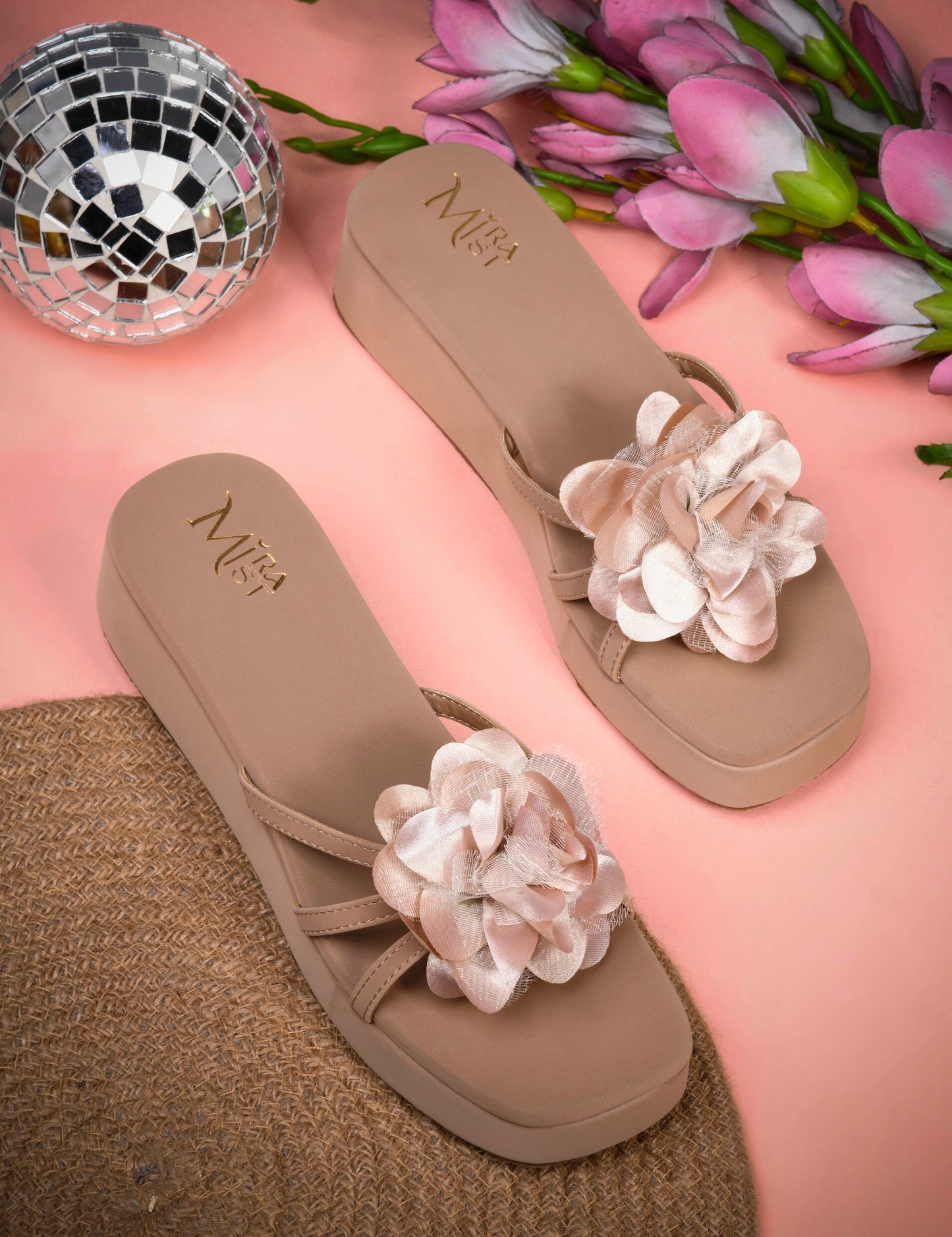 MiraMist Women’s Trendy Black Wedges | Lightweight Floral Heel Sandals for Casual & Party Wear