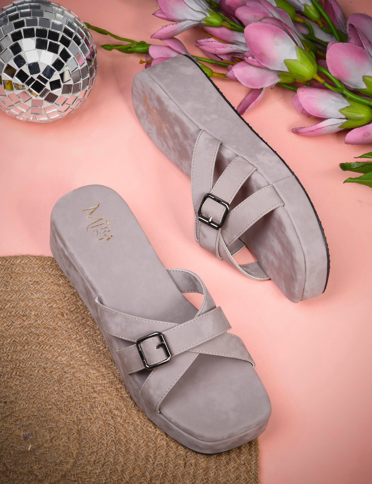 MiraMist Women’s Stylish Cross Strap Wedge Heels with Buckle | Comfortable Slip-On Sandals for Casual, Office & Party Wear