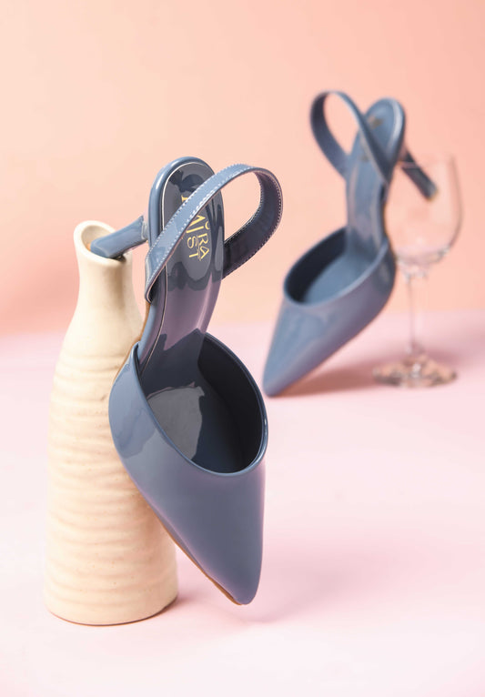 Elegant Blue Patent Slingback Heels