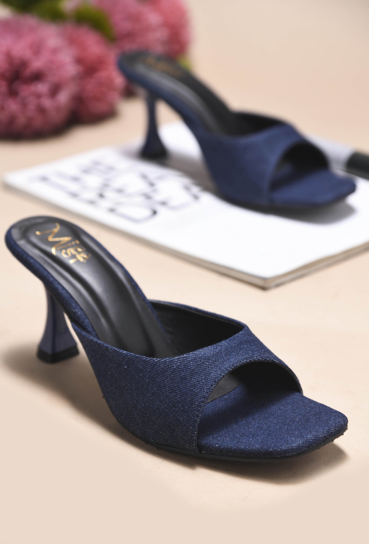 MiraMist Trendy Denim Slip-On Kitten Heels