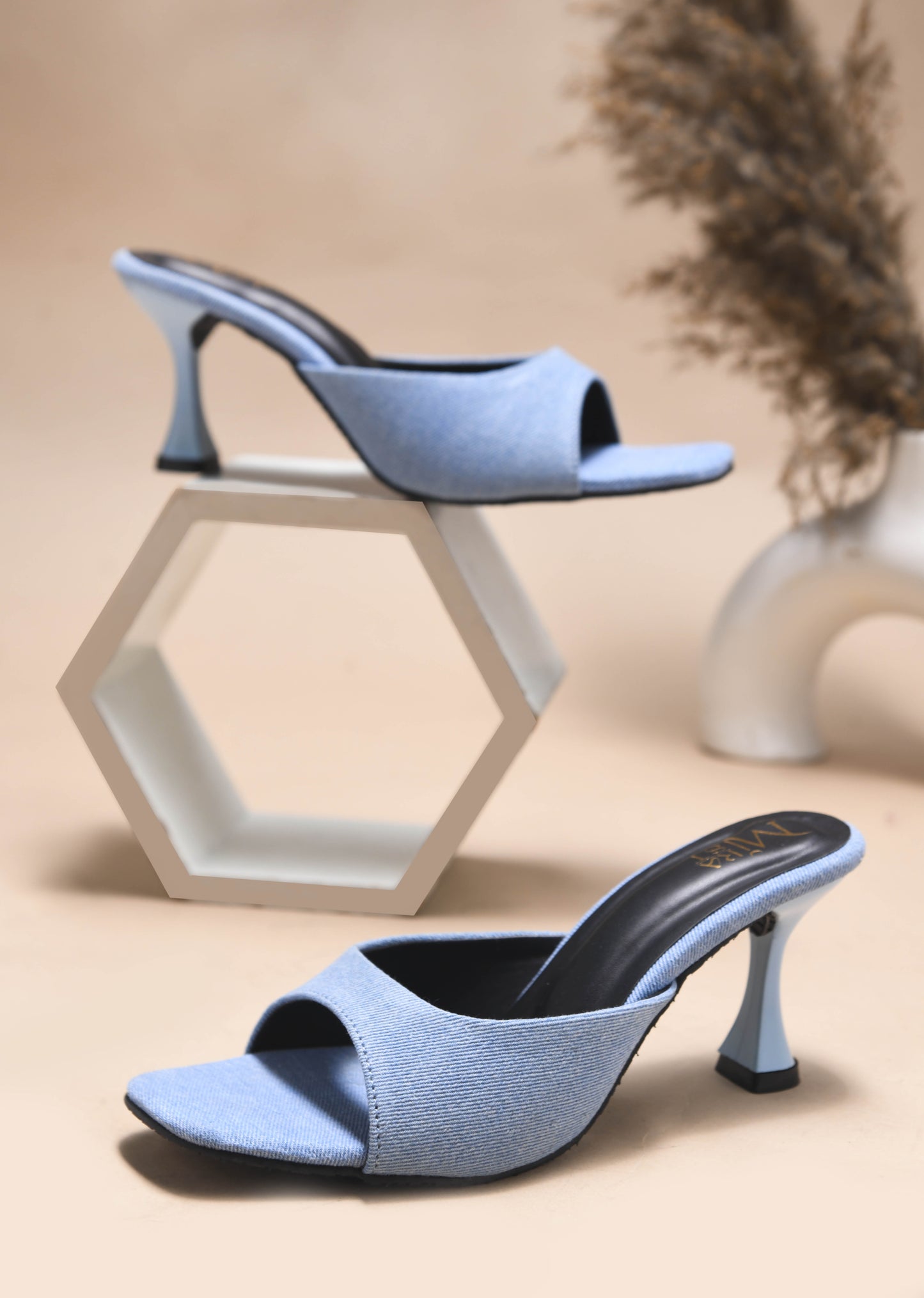 MiraMist Trendy Denim Slip-On Kitten Heels