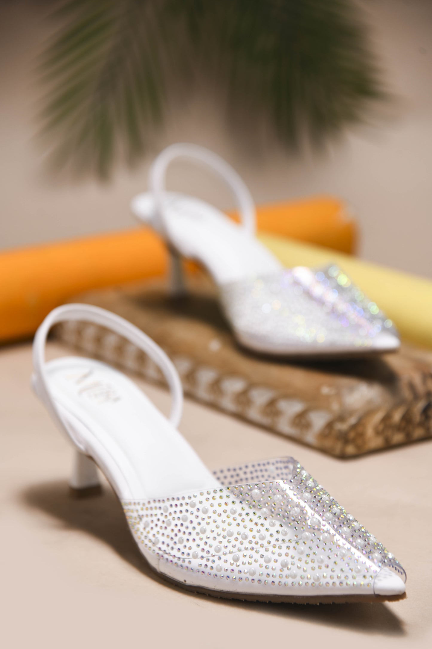 MiraMist Sparkling Pearled Slingback Kitten Heels