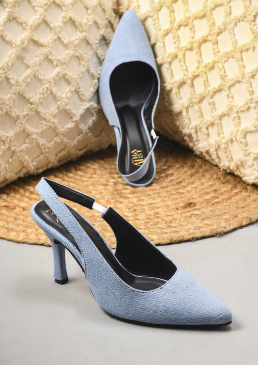 MiraMist Crafted Denim Stiletto Slingback Heels