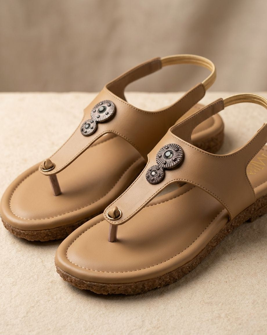 Women Stylish Toe Post Flat Sandals | Slingback Casual Daily Wear Sandals | Comfortable Slip-On Open Toe Flats with Embellished Design