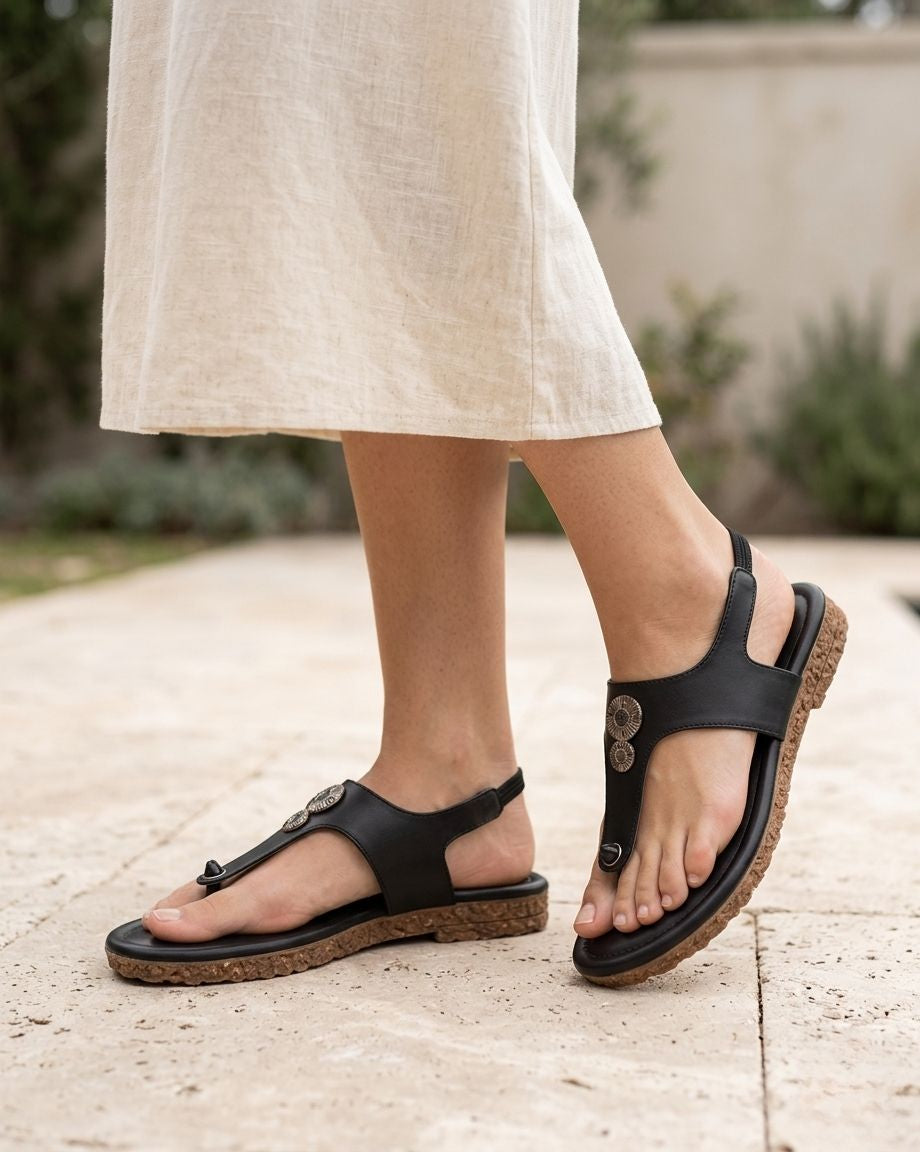 Women Stylish Toe Post Flat Sandals | Slingback Casual Daily Wear Sandals | Comfortable Slip-On Open Toe Flats with Embellished Design