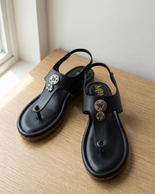 Women Stylish Toe Post Flat Sandals | Slingback Casual Daily Wear Sandals | Comfortable Slip-On Open Toe Flats with Embellished Design