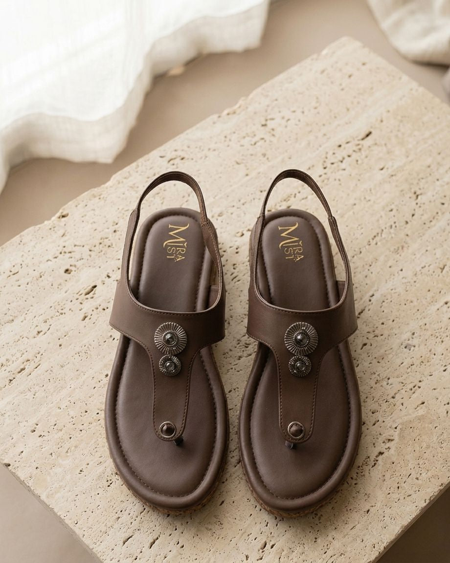 Women Stylish Toe Post Flat Sandals | Slingback Casual Daily Wear Sandals | Comfortable Slip-On Open Toe Flats with Embellished Design
