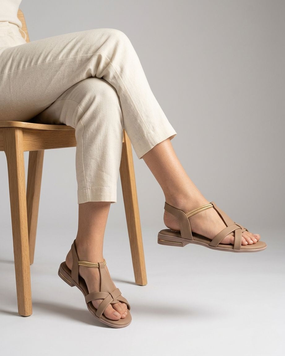 Women Stylish Flat Sandals | Cross Strap Casual Daily Wear Sandals with Back Strap | Comfortable Open Toe Slip-On Flats for Women