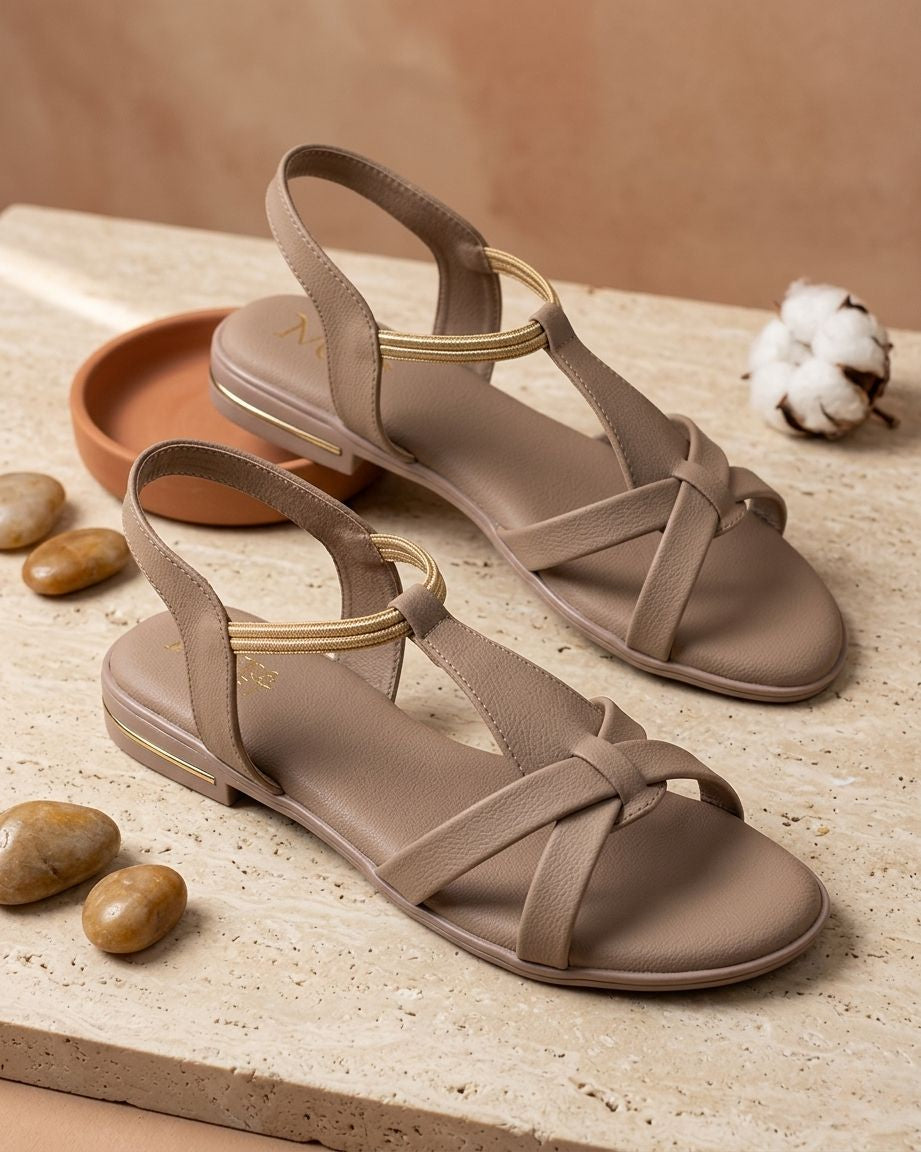Women Stylish Flat Sandals | Cross Strap Casual Daily Wear Sandals with Back Strap | Comfortable Open Toe Slip-On Flats for Women