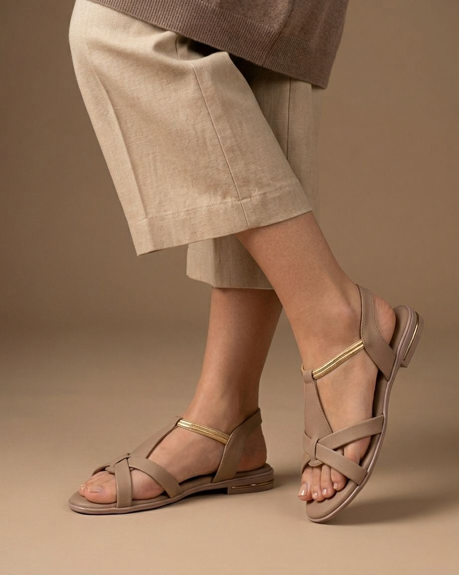 Women Stylish Flat Sandals | Cross Strap Casual Daily Wear Sandals with Back Strap | Comfortable Open Toe Slip-On Flats for Women