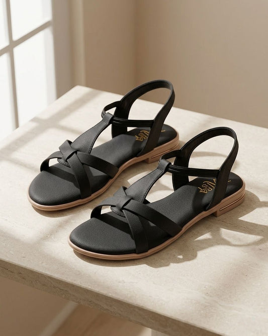 Women Stylish Flat Sandals | Cross Strap Casual Daily Wear Sandals with Back Strap | Comfortable Open Toe Slip-On Flats for Women