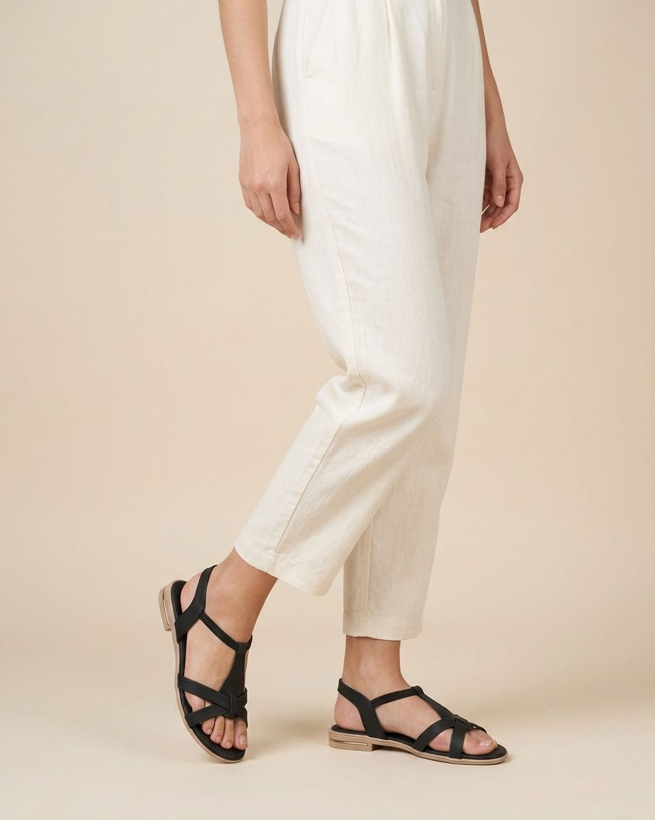 Women Stylish Flat Sandals | Cross Strap Casual Daily Wear Sandals with Back Strap | Comfortable Open Toe Slip-On Flats for Women