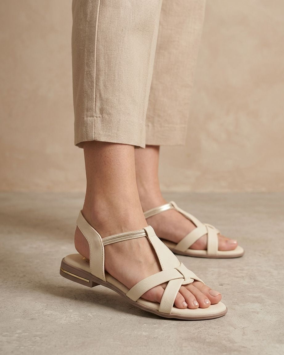 Women Stylish Flat Sandals | Cross Strap Casual Daily Wear Sandals with Back Strap | Comfortable Open Toe Slip-On Flats for Women