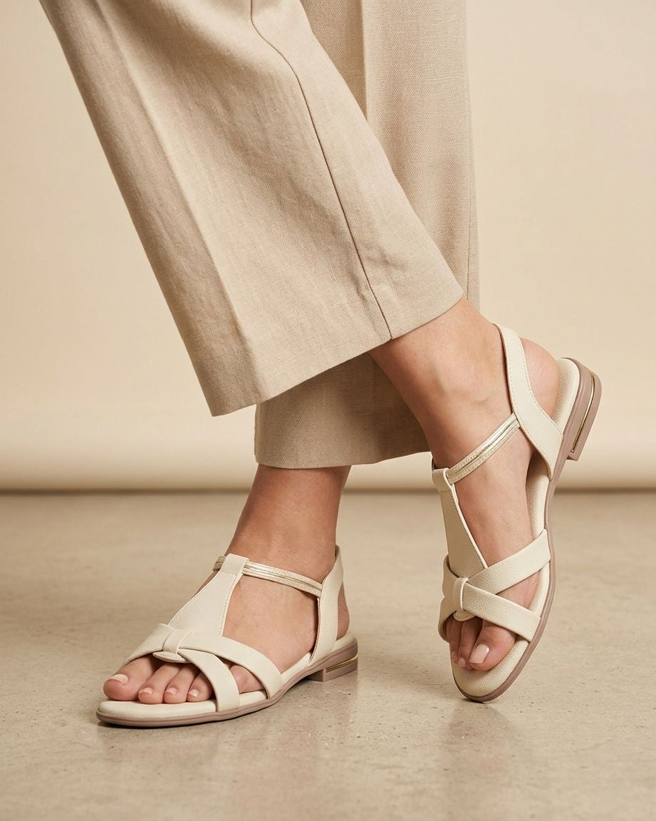Women Stylish Flat Sandals | Cross Strap Casual Daily Wear Sandals with Back Strap | Comfortable Open Toe Slip-On Flats for Women
