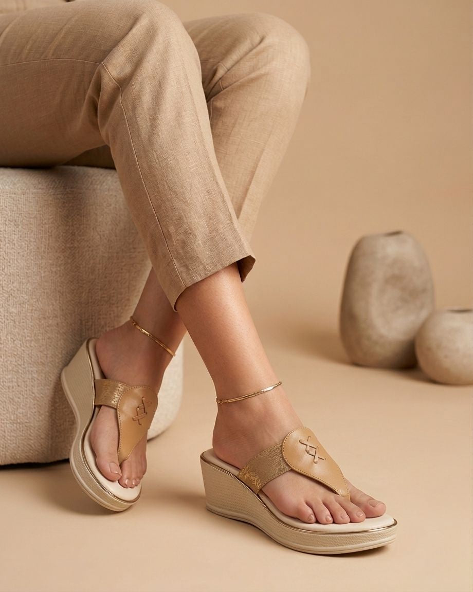 Women Wedge Heel Sandals | Toe Post Slip-On Sandals for Women | Comfortable Stylish Daily Wear & Festive Footwear