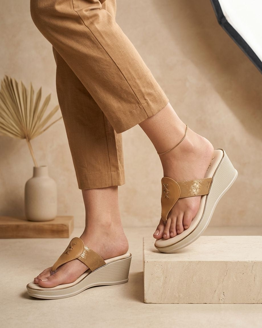 Women Wedge Heel Sandals | Toe Post Slip-On Sandals for Women | Comfortable Stylish Daily Wear & Festive Footwear