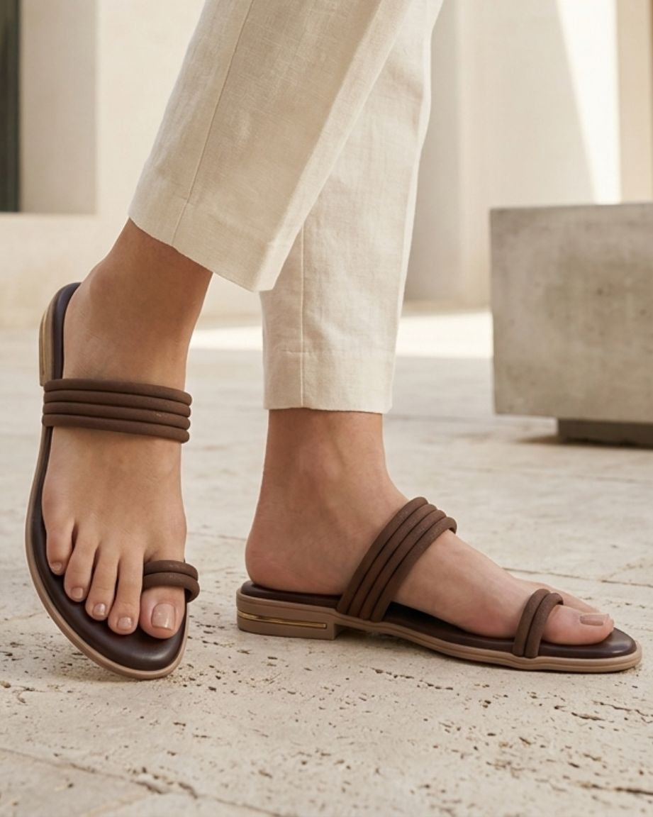 Women Stylish Flat Sandals with Toe Loop | Multi Strap Casual Daily Wear Slip-On Flats for Women | Comfortable Open Toe Sandals