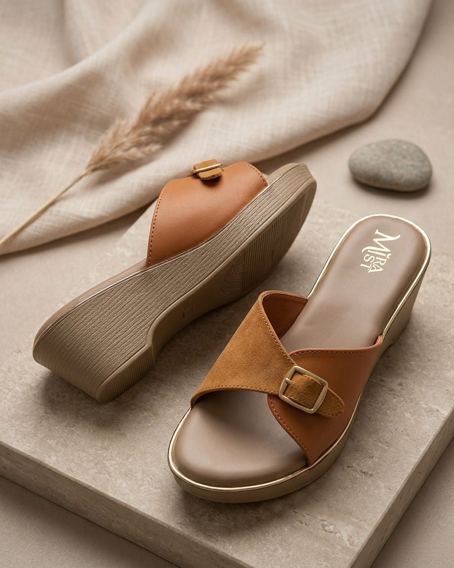 Women Wedge Sandals | Comfortable Slip-On Sandals | Stylish Daily Wear Flats | Casual & Office Wear Footwear
