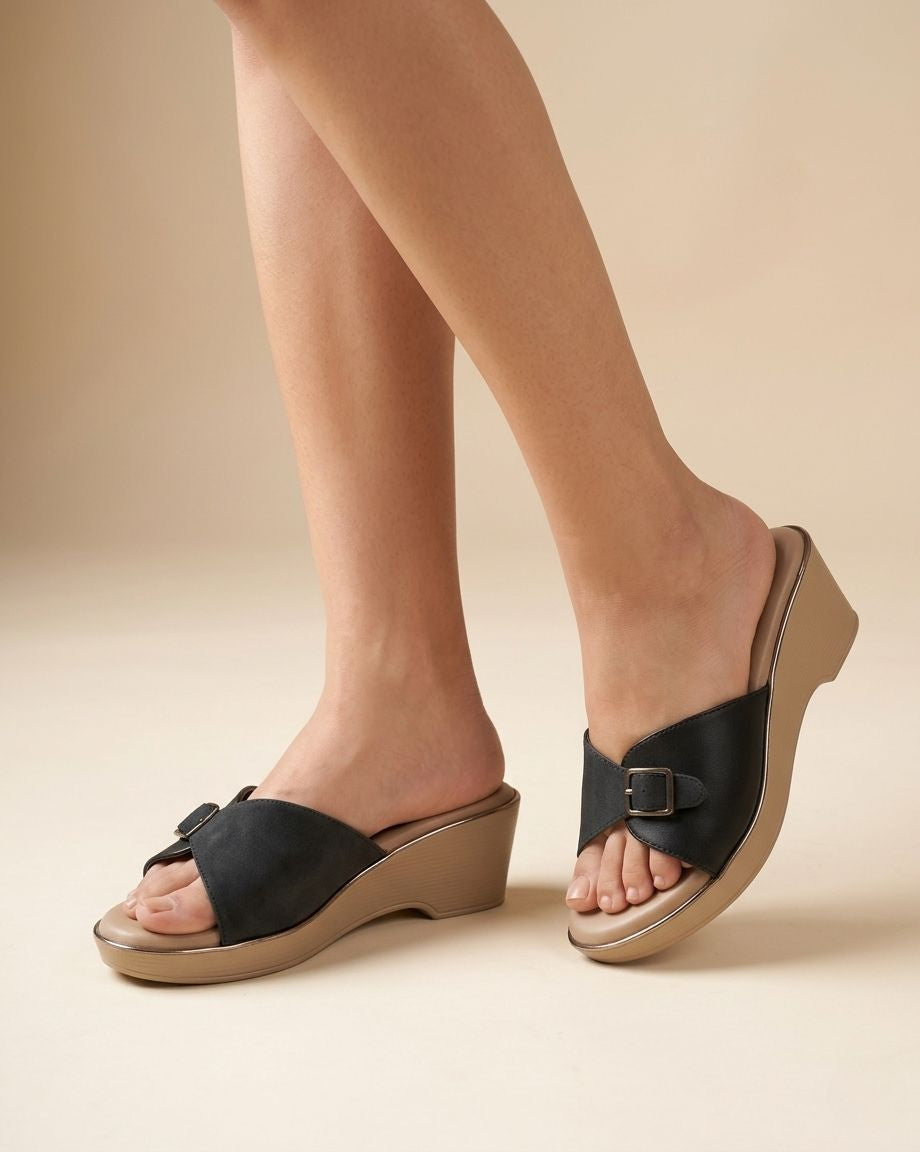Women Wedge Sandals | Comfortable Slip-On Sandals | Stylish Daily Wear Flats | Casual & Office Wear Footwear