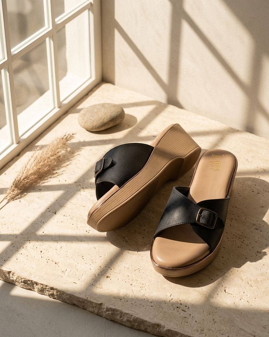 Women Wedge Sandals | Comfortable Slip-On Sandals | Stylish Daily Wear Flats | Casual & Office Wear Footwear