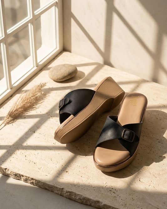 Women Wedge Sandals | Comfortable Slip-On Sandals | Stylish Daily Wear Flats | Casual & Office Wear Footwear