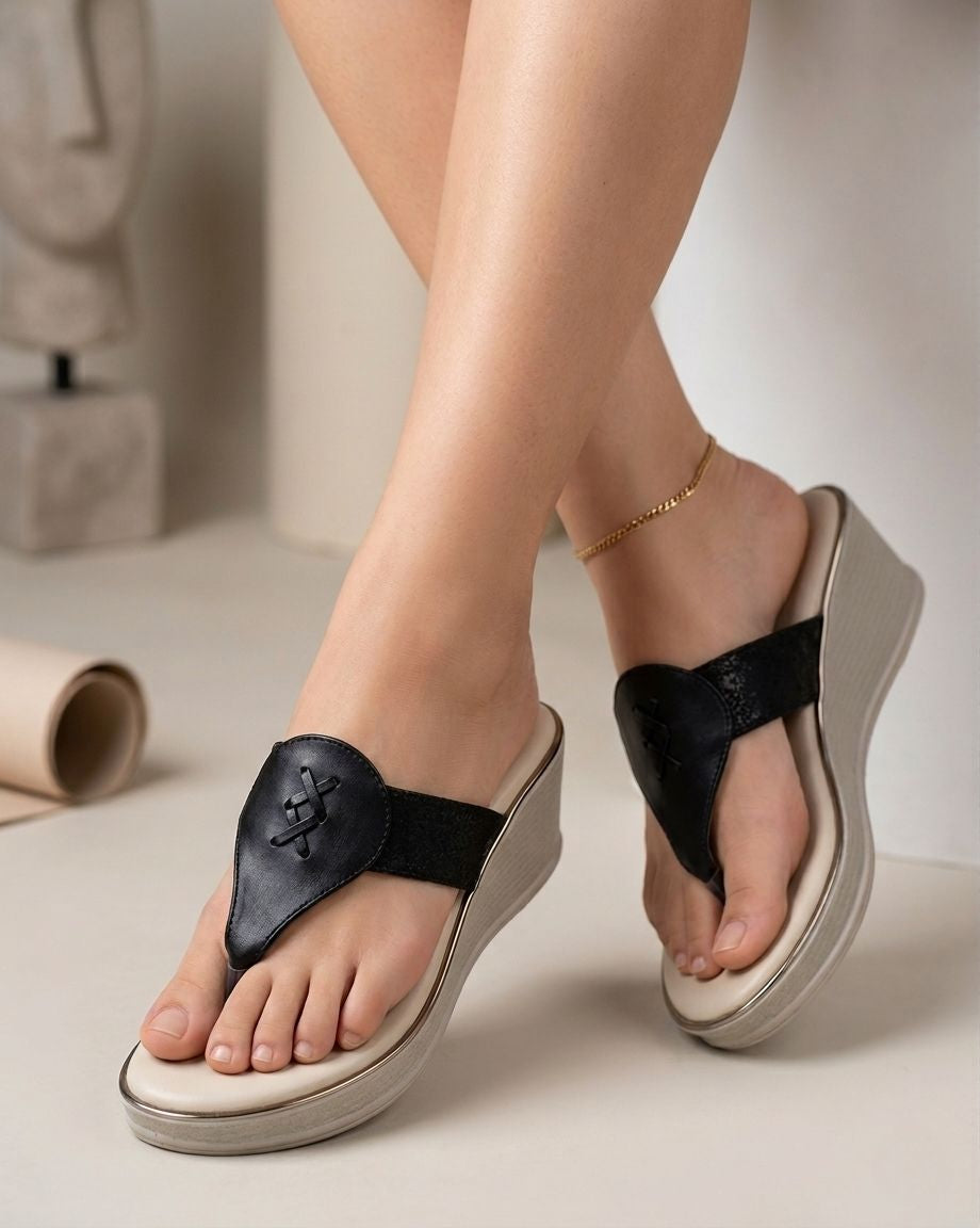 Women Wedge Heel Sandals | Toe Post Slip-On Sandals for Women | Comfortable Stylish Daily Wear & Festive Footwear