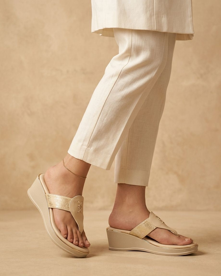 Women Wedge Heel Sandals | Toe Post Slip-On Sandals for Women | Comfortable Stylish Daily Wear & Festive Footwear