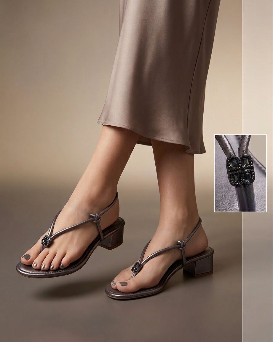 Women Stylish Toe Ring Heeled Sandals | Designer Party Wear Slip-On Heels | Low Heel Casual & Wedding Sandals for Women