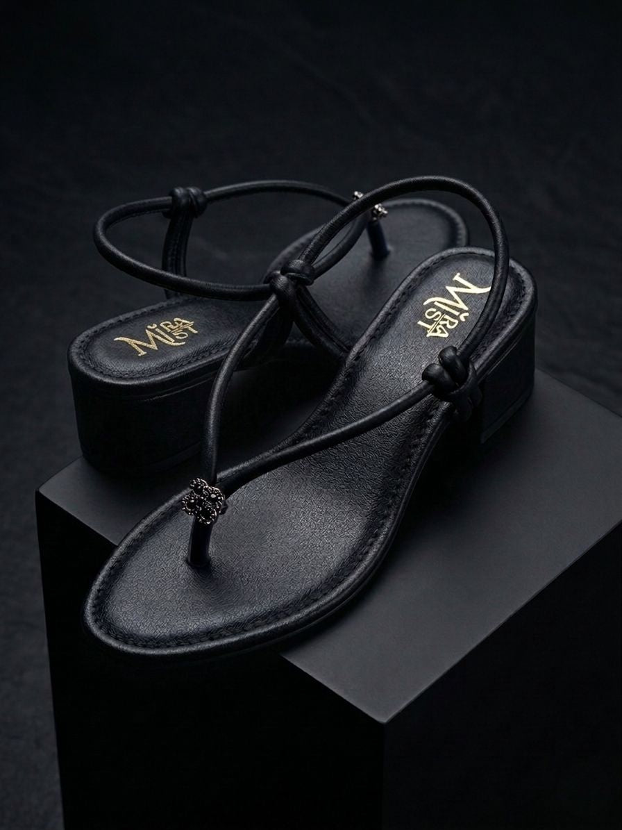 Women Stylish Toe Ring Heeled Sandals | Designer Party Wear Slip-On Heels | Low Heel Casual & Wedding Sandals for Women