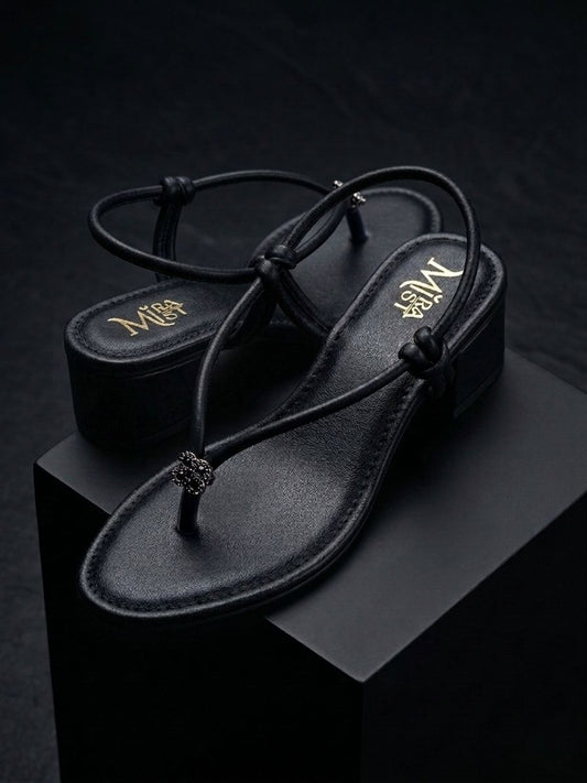 Women Stylish Toe Ring Heeled Sandals | Designer Party Wear Slip-On Heels | Low Heel Casual & Wedding Sandals for Women