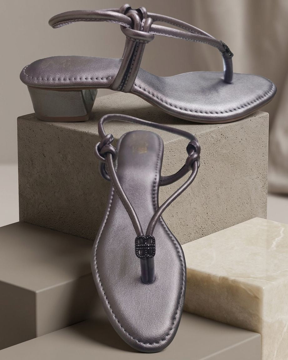 Women Stylish Toe Ring Heeled Sandals | Designer Party Wear Slip-On Heels | Low Heel Casual & Wedding Sandals for Women