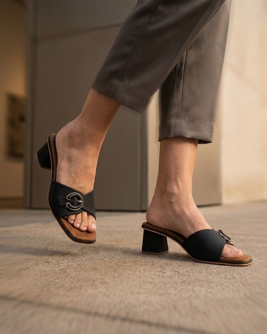 Women Stylish Block Heel Sandals – Toe Loop Slip-On Heels | Designer Casual & Party Wear Sandals for Women | Comfortable Mid Heel Fashion Footwear