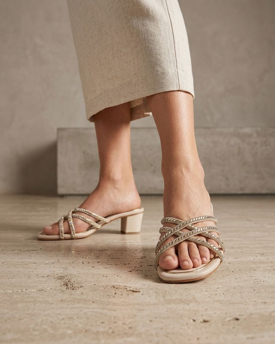 Women Block Heel Sandals | Embellished Slip-On Heels for Women | Stylish Party Wear & Wedding Sandals