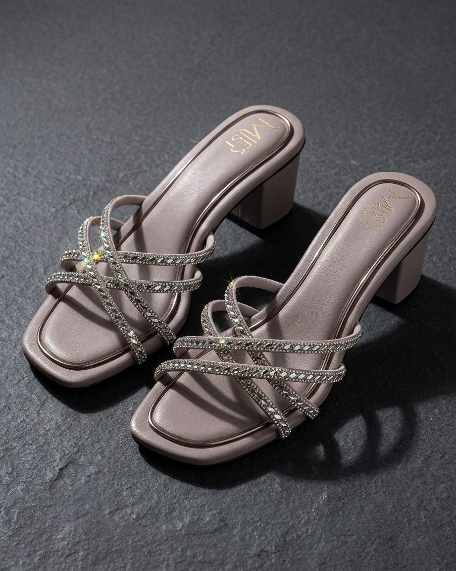 Women Block Heel Sandals | Embellished Slip-On Heels for Women | Stylish Party Wear & Wedding Sandals