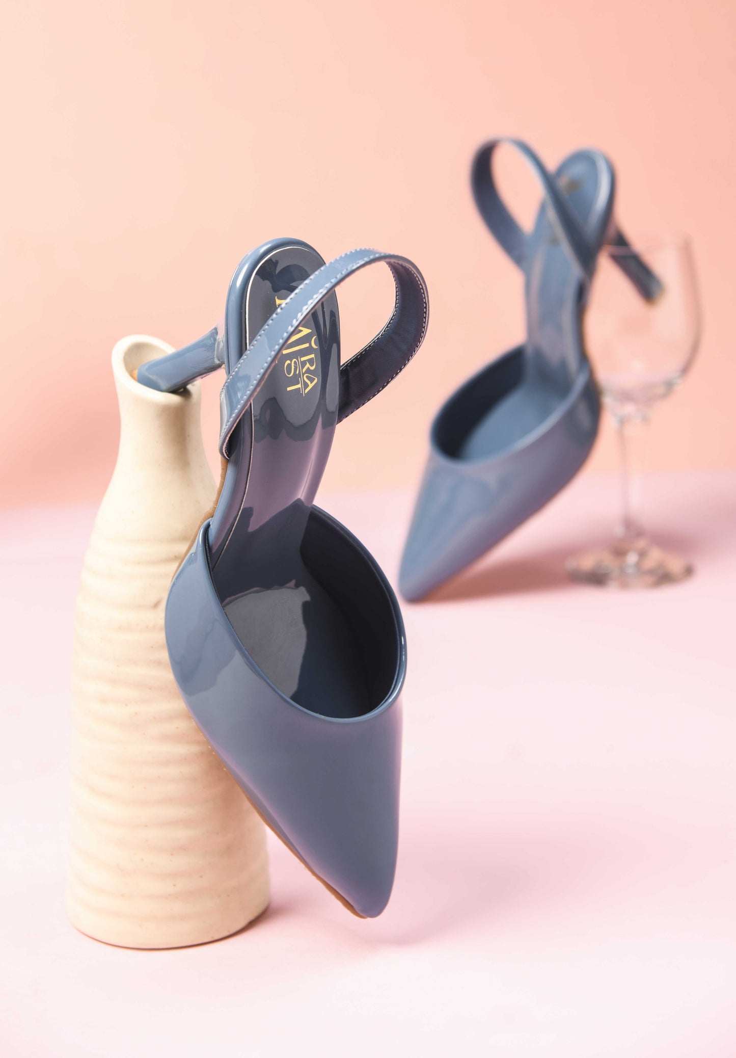 Elegant Blue Patent Slingback Heels